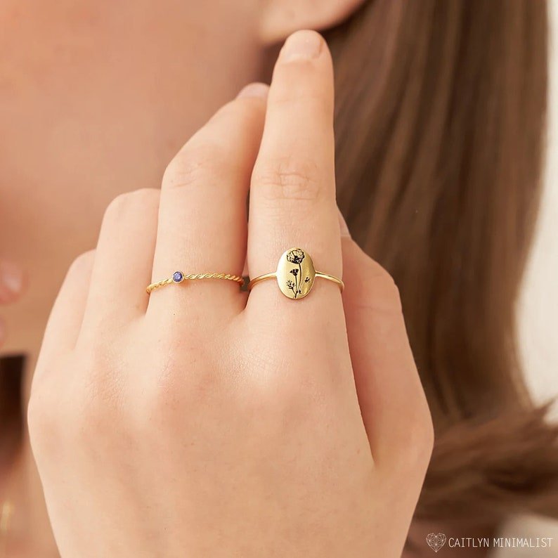 Birth Flower Oval Ring - Hehbse